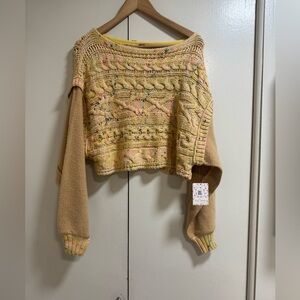 Free People Oversized Yellow Knit Cropped Sweater